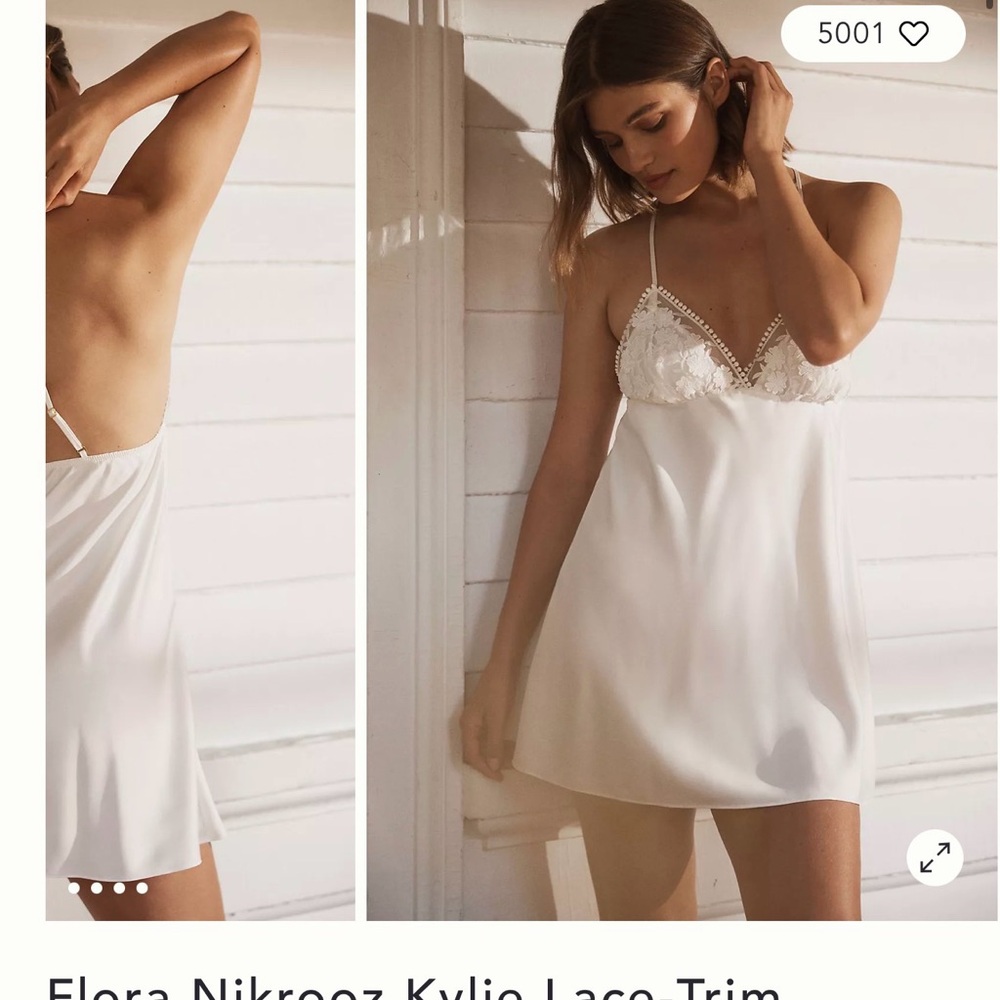 Anthropologie slip- Flora Nikrooz White Lace-Trim Satin Chemise